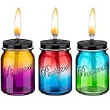 Nuenen 3 Pieces Molded Glass Table Torch Multicolored Outdoor Tabletop Torches Set Outdoor Torch Kit with 3 Candle Replacement Wicks and Ceramic Tubes for Patio Garden Camping Wedding Party Decor