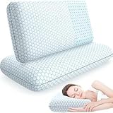 CushyOasis Memory Foam Pillows for Side, Set of 2, Back and Stomach Sleepers, Bed Pillow with Breathable Mesh and Washable Cover, Bed Pillow for Sleeping (Blue, Queen Size)