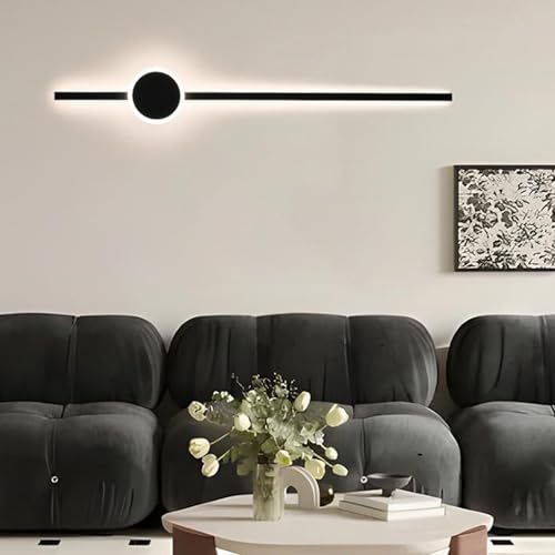 Aplique de pared LED largo de 60cm en hierro negro con luz neutra para iluminación interior