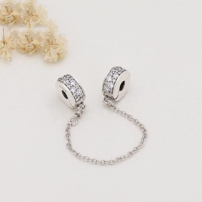 Clip Safety Chain Charm 925 Sterling Silver Pendant,Jewelry Beads Gifts for Women Bracelet&Necklace 175 image 3