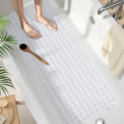 Homaxy Badewannenmatte rutschfest 100 x 40 cm Extra Lange 100% BPA frei Duschmatte Schnelltrocknend & Maschinenwaschbar Badematte Badewanne Transparent