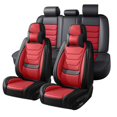 Image of Car Seat Covers Custom Fit Kia Telluride 2020-2026, Waterproof Nappa Leather Car Seat Protector, Breathable Car Seat Cushion, Seat Covers for Car(5 Seats Luxury /Black&Red)