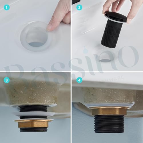 Image of BASSINO Premium 5 Inch Brass Waste Coupling /Washbasin Drainer /Rust-Proof Pop-Up for Basin /Drain Stopper for Tabletop, Wall-Mount & Pedestal Wash Basins(Matt Black)