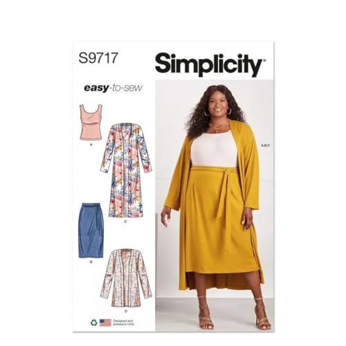 Simplicity Women's Sleeveless Knit Top, Cardigan and Skirt Sewing Pattern Kit, Code S9717, Sizes 30W-32W-34W-36W-38W, Multicolor