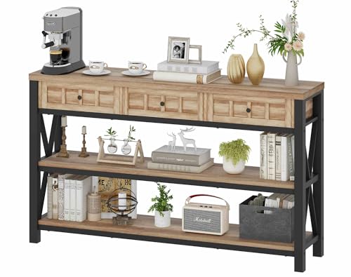 Fatorri Industrial Console Table For Entryway, Rustic Sofa Table With 3 Drawers For Living Room thumb #7