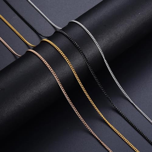 BlackAmazement Chaîne en acier inoxydable 316L à maillons de type panzer, longueur 45 cm, 50 cm, 55 cm, 60 cm, 65 cm, 70 cm, épaisseur 1,5 mm, 2 mm, argent, or rose, noir, pour femme et homme – vue 3