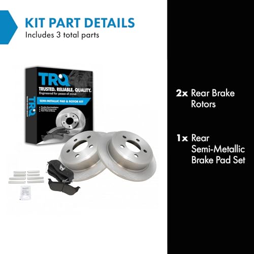 Image of TRQ Rear Brake Pad and Rotor Set Semi Metallic Solid Rotors | For 2003-2007 Jeep Liberty 2003-2006 Wrangler