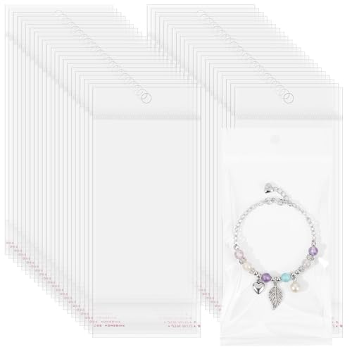 Yolev 200PCS 3x5in Self-Sealing Clear Bags with Hanging Hole