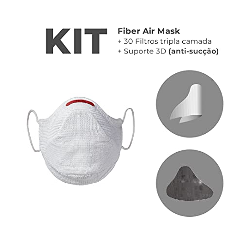 Kit Máscara Fiber Knit AIR + 30 Filtros de Proteção + Suporte (M, BOTONÊ ROSA CLARO)
