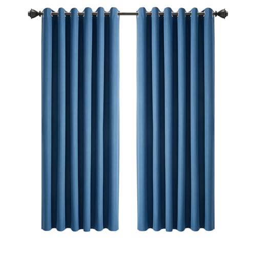 INSPIRE HOMEWARE 100% Blackout Eyelet Curtains for Living Room 66x72 Inch Drop Blue Linen Curtains Energy Saving and Privacy protection Ring Top Curtain 2 Panels & Tieback