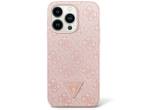 CG MOBILE Guess Leather 4G Triangle Strass Hülle für iPhone 16 Pro Max (Pink)