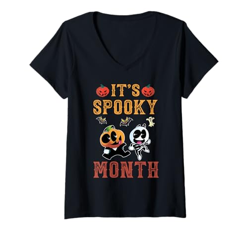 Mujer Camiseta retro It's Spooky Month para niños Camiseta Cuello V