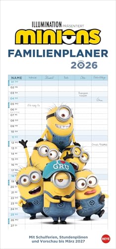 Minions Familienplaner 2026: Familienkalender mit 5 Spalten. Wandkalender mit Schulferien und Stundenplänen. (Kino-Entertainment Kalender Heye) Minions Familienplaner 2026: Familienkalender mit 5 Spalten. Wandkalender mit Schulferien und Stundenplänen. (Kino-Entertainment Kalender Heye)