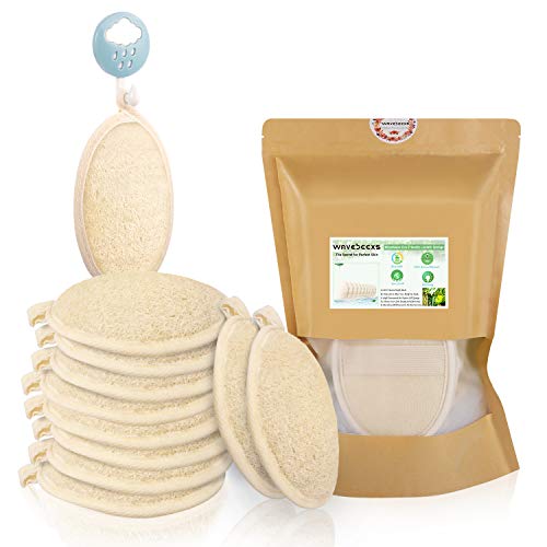 10 Stück natürliche Luffa-Peeling-Badeschwamm, Premium-Körperschrubber, Luffa-Schwamm, perfekter Duschschrubber für Männer und Frauen, Peeling mit Schönheits-Badezubehör mit selbstklebendem Wandhaken Cover