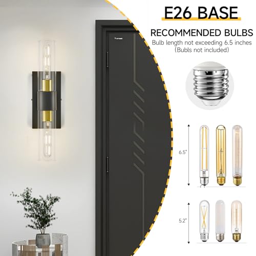 ZSMAIKU 19" Black and Gold Wall Sconces Set of Two,Modern Bathroom Light Fixtures,2-Light Vanity Lights for Mirror,Indoor Wall Lamp Wall Mount Hardwired Light for Bedroom with Clear Glass E26 Base by ZSMAIKU - Used condition - Image 4