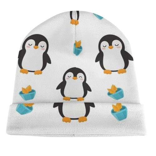 Fashion Beanie Caps with Adjustable Band Oversized Hat Cap Soft Touch Windproof Headwear Skull Cap for Ski Skat Travel, Multipurpose Scarf Hat, Funny Dance Penguin