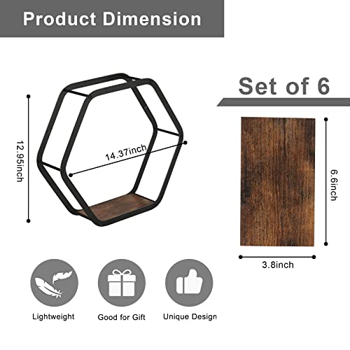 Hexagon Floating Shelves Black Metal Hexagon Shelves Modern Rustic Honeycomb Shelves Set Of 6 Geometric Display Shelf For Wall Decor Living Room Bedroom Office Bathroom Kitchen #TOP2