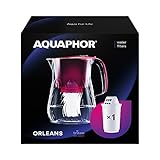 AQUAPHOR Orleans Water Filter Jug 4.2L, for reduction of limescale, Chlorine and other impurities, 1x A5 350 litre Added Magnesium Cartridge - Premium Water Filter jug in Glass effect. Cherry