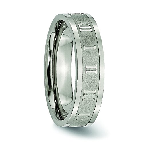Mens Titanium Roman Numerals 6mm Satin and Polished Flat Wedding Band Ring4