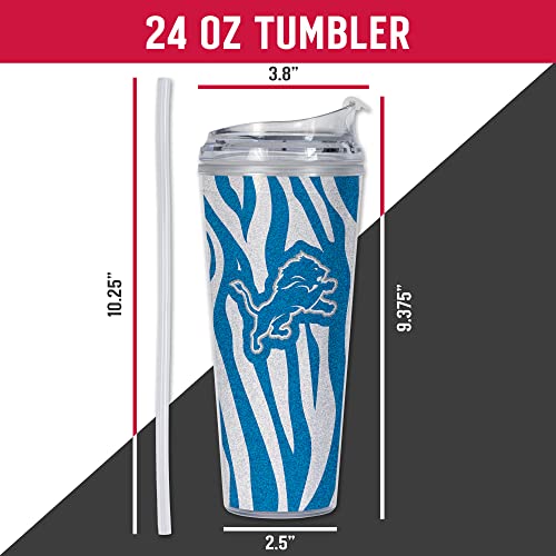 Image of Rico Industries NFL Football Glitter 24oz Acrylic Glitter Tumbler with Hinged Lid, Officially Licensed Double Wall Tumbler with Straw