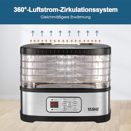 Foto von YASHE GGJ-261B Dörrautomat, 5 Tabletts, 35-70°C, 72-Stunden-Timer, 240W