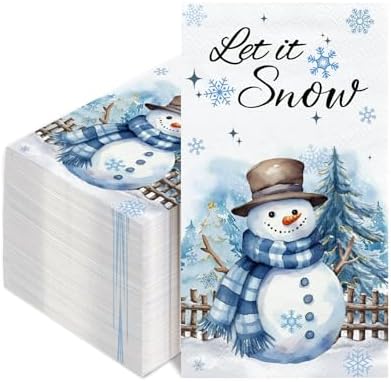 50 PCS Christmas Guest Napkins 2 Ply Snowman Decorative Paper Hand Towels for Bathroom Kitchen Disposable Dinner Hand Napkins for Winter Xmas Holiday Party Baby Shower