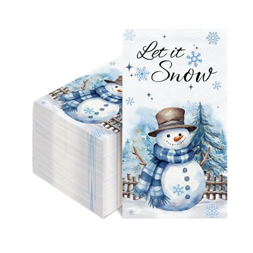 50 PCS Christmas Guest Napkins 2 Ply Snowman Decorative Paper Hand Towels for Bathroom Kitchen Disposable Dinner Hand Napkins for Winter Xmas Holiday Party Baby Shower