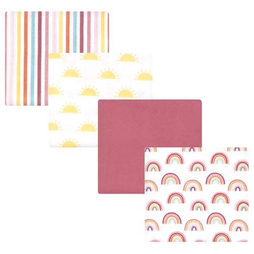 Image of Hudson Baby Unisex Baby Cotton Poly Flannel Receiving Blankets, Sunshine and Rainbows, One Size