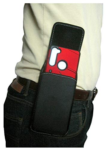 Mgbca Nylon Cell Phone Holster Pouch For Samsung Galaxy A21, A11 Rugged W/Fixed Belt Loop Clip Holder, Magnetic Closure, Fits With Slim-Fit Case On Smartphone (Black-Vertical) #TOP4