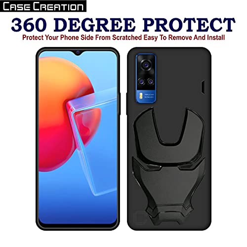 Image of COVERLY Official 3D Smooth Feel Avengers Logo Mask Soft Rugged Grip TPU Silicone Iron Man Cartoon Movie Silicone Rubber Matte Strong Back Cover for Vivo Y51 2020 (2020) -HD Black Avenger