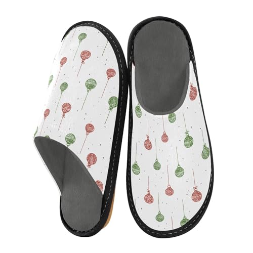 Slippers for Women Line Christmas Ball Pattern Soft Winter Warm Shoes Indoor Outdoor Non-Slip House Travel Slippers