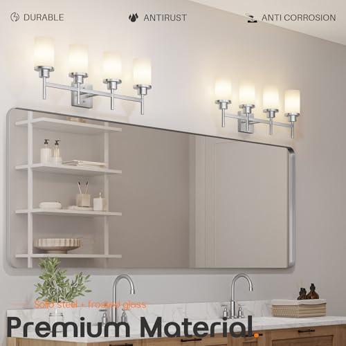 AONEON 4-Light Vanity Lighting Fixtures with White Frosted Glass Shade, Brushed Nickel Bathroom Wall Lamps Over Mirror for Bath Restroom Kitchen T001BR-L4 by AONEON - Used condition - Image 6