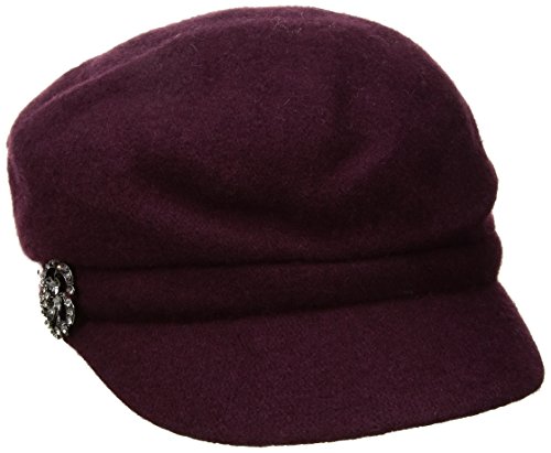 Betmar Women's Crystal Cap Wool with Rhinstone Broach, Plum, One Size
