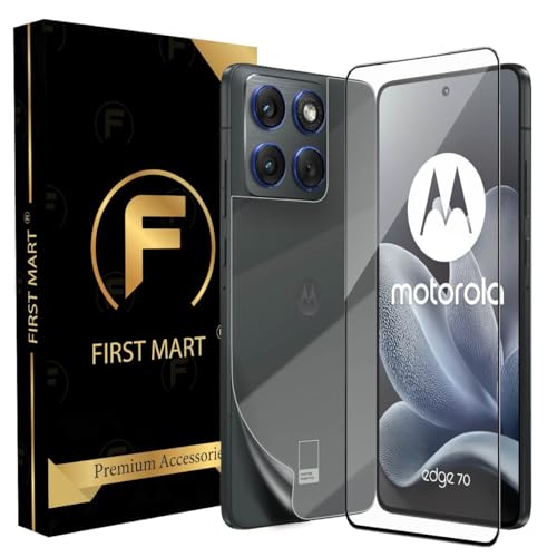 Image of FIRST MART Front Tempered Glass and Back Nano Membrane for Motorola Edge 70 with Installation Kit | Edge-to-Edge, Scratch Resistant, Case-Friendly | Black