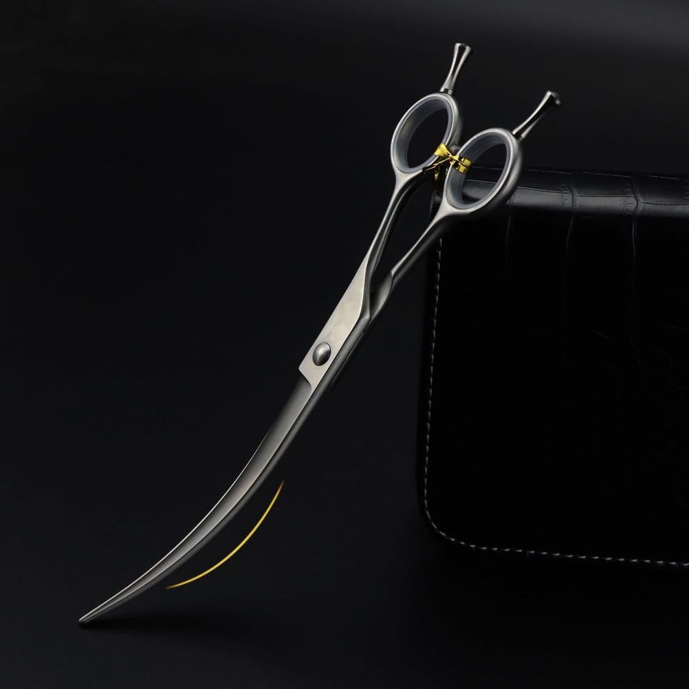 7.5in Professional Dog Cat Hair Shears,Curved Pet Grooming Scissors with Dual Curve Blades, 9CR Stainless Steel Ice-Tempered Matte Finish Grooming Tools for Trimming and Styling