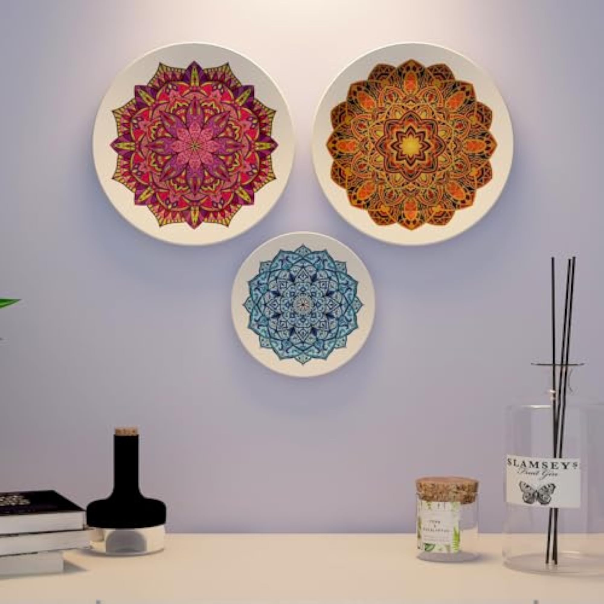 Vibrant Ceramic Mandala Decorative Plates, Set of 3