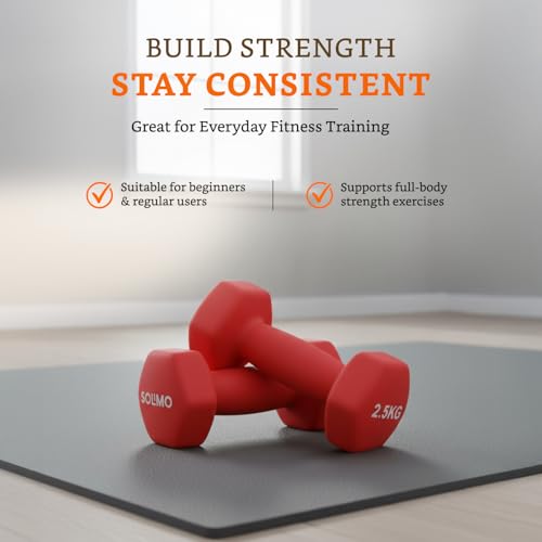 Image of Amazon Brand - Solimo Neoprene Dumbbell 2.5 kg, Set of 2 (Red)