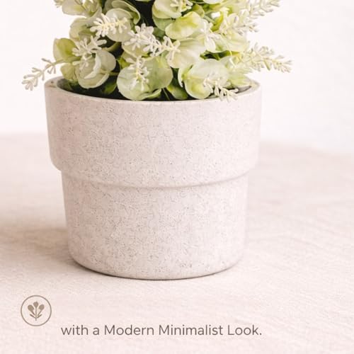 Image of Garden Art Artificial Frosted Eucalyptus Flower Arrangement with Melamine Planter - Decorative Faux Greenery Plant for Home, Office, Tabletop, Desk, Shelf & Living Room Decor (P-0202White)