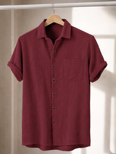 Image of Noble Monk Men's Polyester Regular Fit Solid Casual Shirt |Half Sleeve | |Stylish Shirt