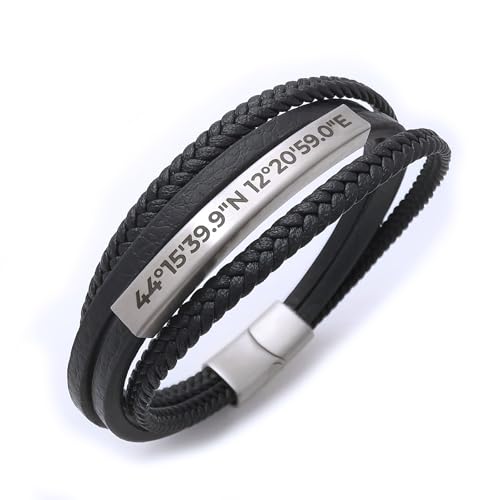 ALMENDRA Bracciale da uomo personalizzato in simil pelle nera e