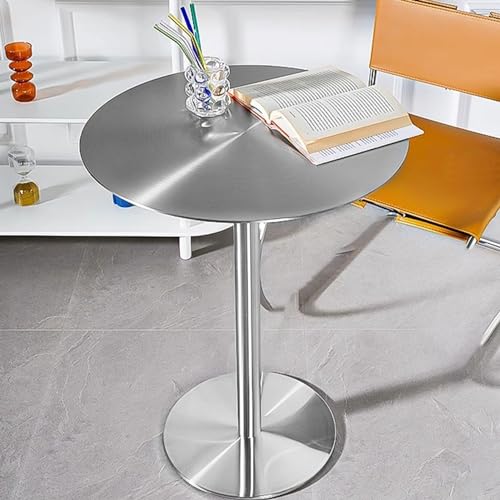 Mesa de bar industrial, mesa de comedor redonda de acero inoxidable para pub, cóctel, bistró y sala de estar