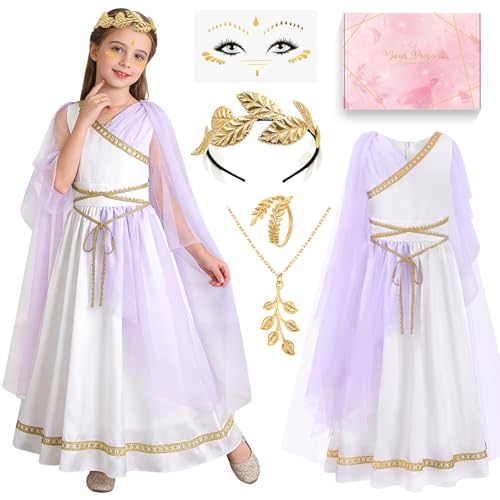 COYBTO Disfraz Diosa Griega Niña, Disfraz Vestido de Diosa Romana Griega, Ropa de Carnaval Fiesta, para Cosplay, Halloween, Carnaval, Navidad, Fiestas de Cumpleaños,150