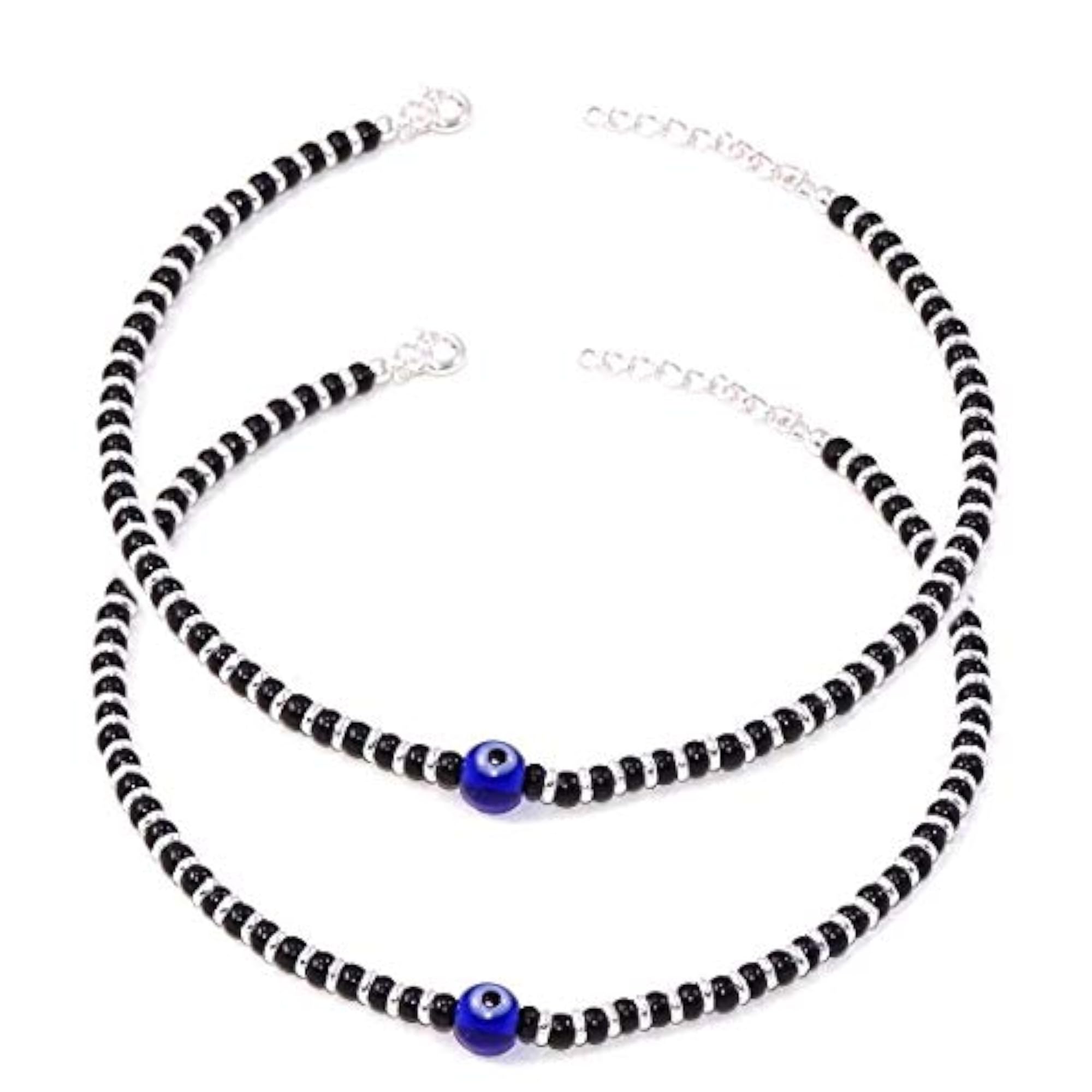 Women's 925 Silver Evil Eye Nazariya Anklet with Crystal Beads
