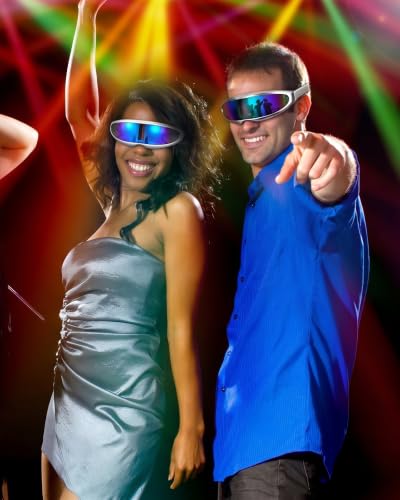Image of 4 Pairs Futuristic Narrow Cyclops Sunglasses Robot Space Costume Color Mirrored Lens