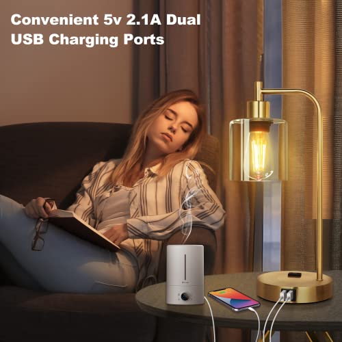 Qimh Set Of 2 Industrial Touch Control Table Lamps With 2 Usb Ports And 2 Ac Outlets, 3-Way Dimmable Bedside Nightstand Reading Lamps With 2700K Led Bulbs, Glass Desk Lamp For Living Room,Bedroom #TOP3