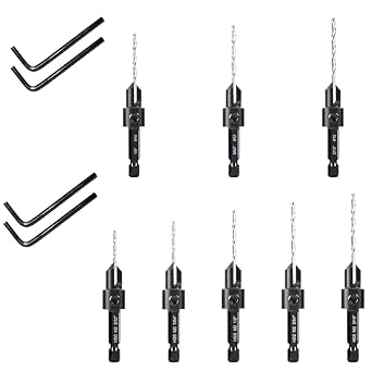 #6,#8,#10x2,#12x2,#16x2 Countersink Counterbore Drill Bit Set, 3in1 Woodworking Counterbore Hole Saw Drill Bits, Depth Adjustable M2 Pilot Drill Bits, 82-Degree Chamfer, 1/4" Hex Shank