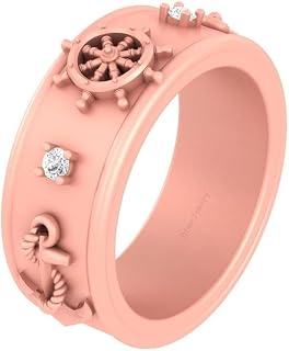 0.06TCW Diamond Ship Steering Wheel and Anchor Engagement Band Rose Gold Finish 925 Silver