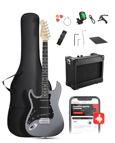 DONNER DST-80 Left-Handed Electric Guitar 39” Beginner Electric Guitar Kit with Amp, Classic SSS Pickup Complete with Gig Bag, Tuner, Capo, Strap, Picks, and Free Online Lessons, Matte Black