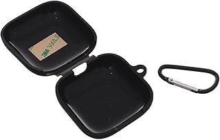 حافظة حماية سيليكون لسماعات ايربودز بتصميم بيضاوي وحلقة تعليق معدنية لموبايل اوبو w51، لون أسود