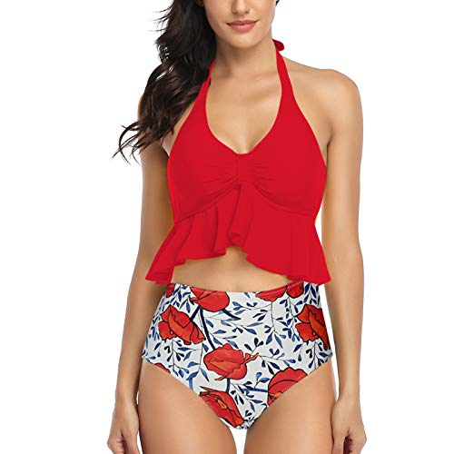 Swimwear for Women Two Pieces,Women's Sexy High Breast Contrast Gradient Split Bikini Set Tummy Control Swimsuit